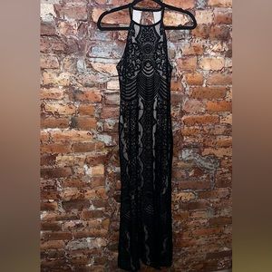 Black lace overlay halter top gown